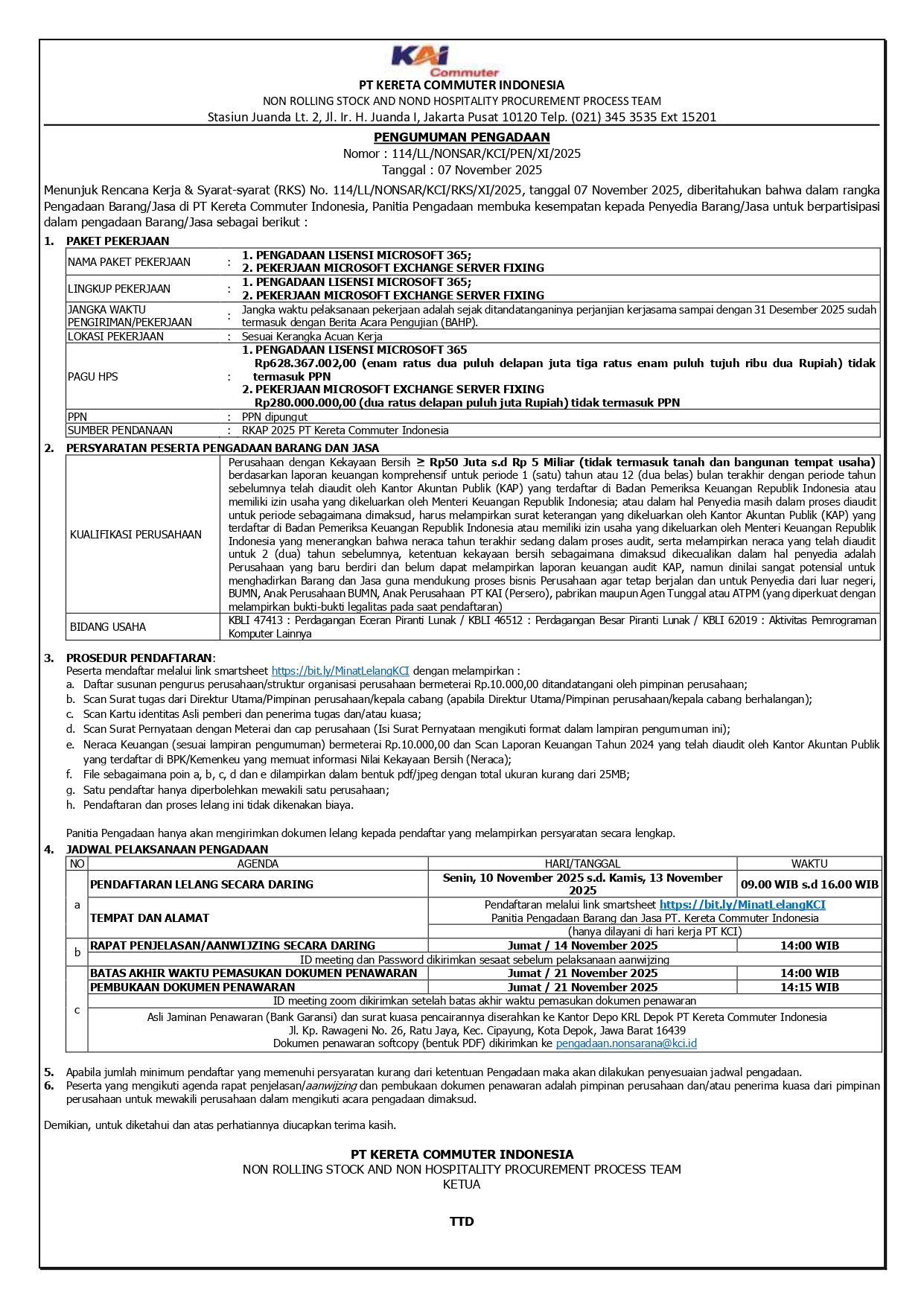 2 pengumuman 114 pengadaan lisensi microsoft 365 pekerjaan microsoft exchange server fixing page 0001 1
